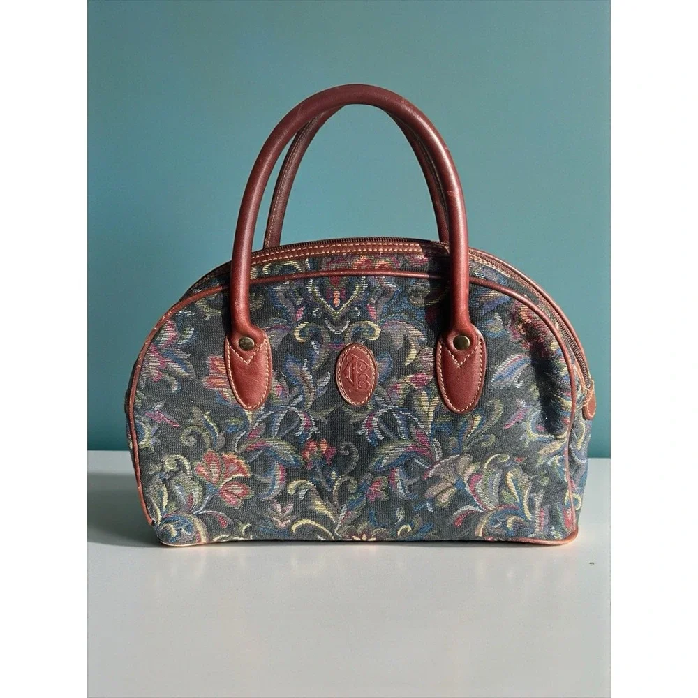 Vintage Liz Claiborne Floral Tapestry VIBRANT Handbag Satchel VGUC 1990
